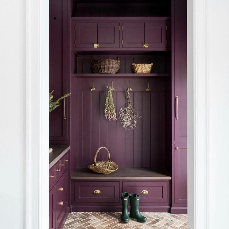 Brinjal by Farrow & Ball. Purple boot room paint colour from Paint Online