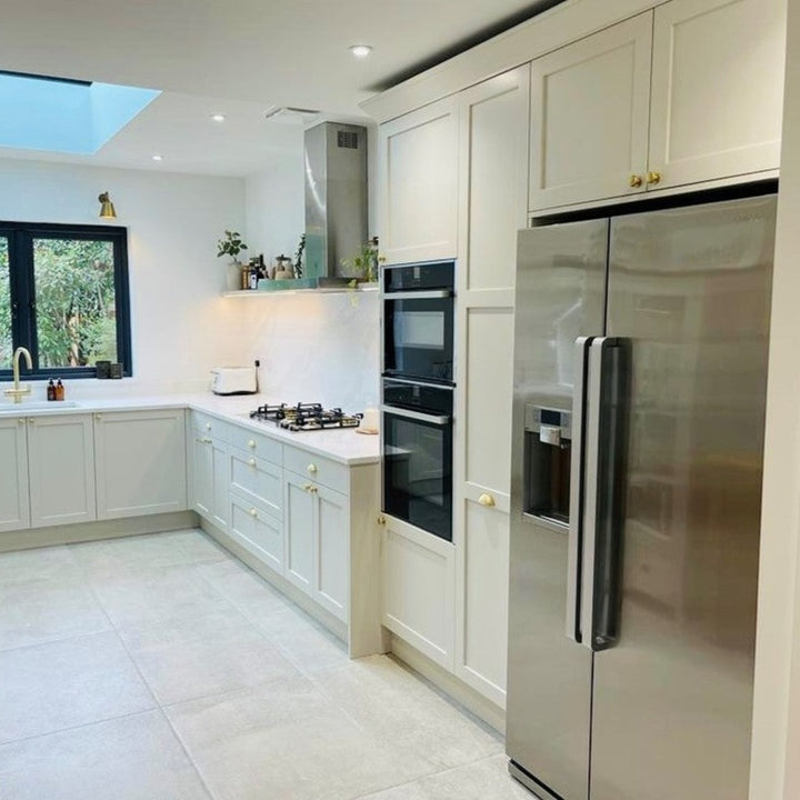 Little Greene Slaked Lime Deep 150. Neutral kitchen cabinet paint colour.