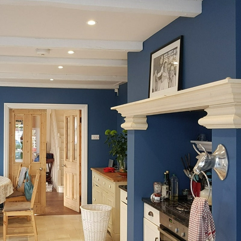Little Greene Woad No. 251 is a charming muted indigo blue paint colour. Navy blue kitchen paint colour. Buy Little Greene paint online.