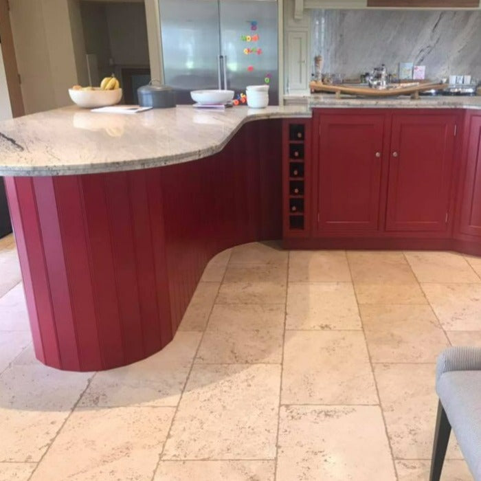 Little Greene Baked Cherry No. 14 is a deep red paint colour. Red kitchen island paint colour. Buy Little Greene paint online.