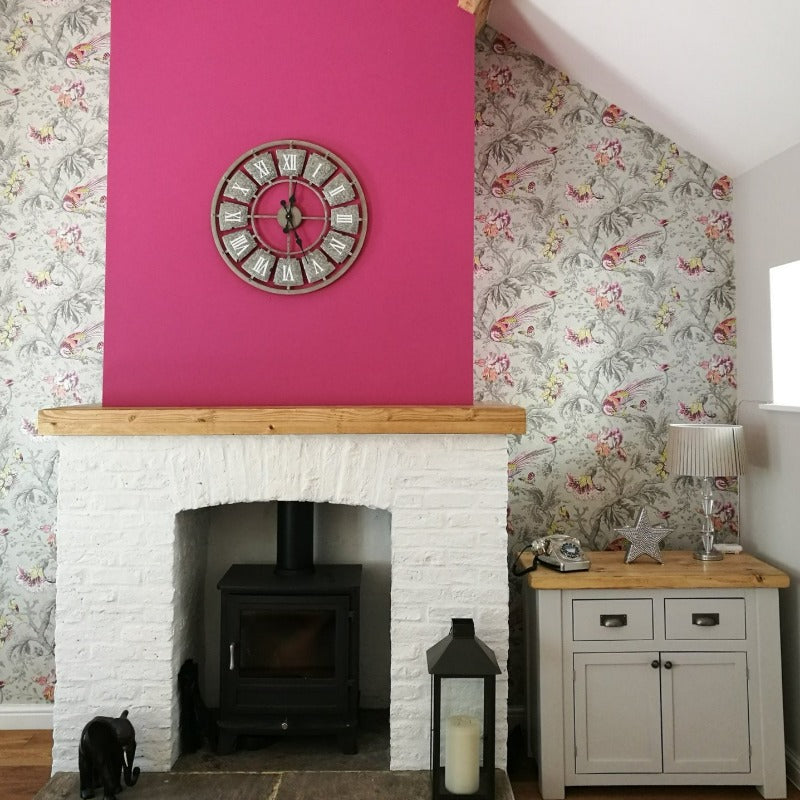 Little Greene Mischief 13 is a hot pink paint colour. Mischief pink feature wall paint colour. Buy Little Greene paint online.
