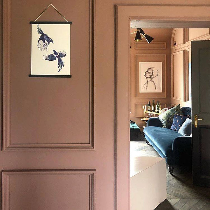 A dark dusty pink paint colour in the form of Burlwood by Pantone creates an enveloping and comforting space. Order Burlwood paint from Fleetwood online.
