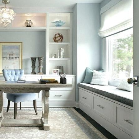 Borrowed Light blue living room Farrow and Ball paint colour from Paint Online