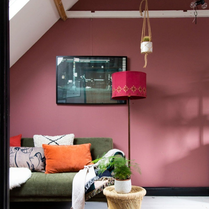 Crimson Red Farrow & Ball pink living room paint colour from Paint Online