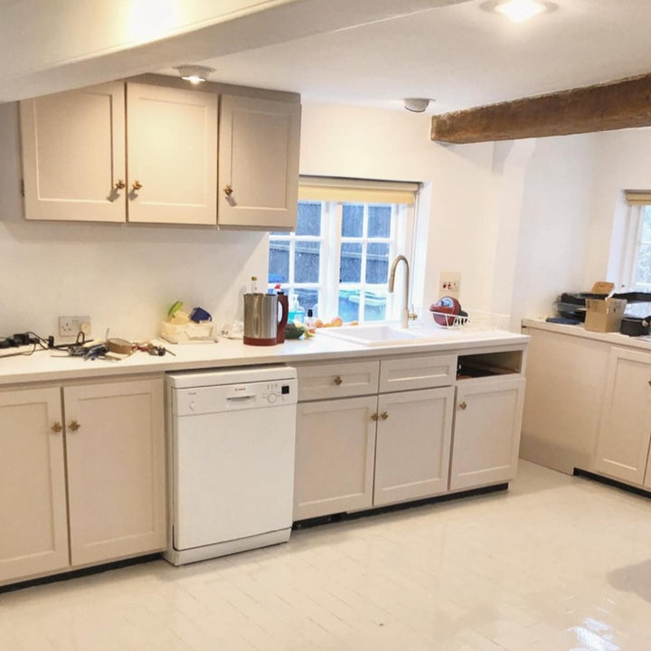 Little Greene China Clay Deep No. 177. Pink kitchen cabinet paint colour. Buy Little Greene paint online.