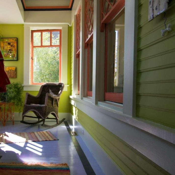 2.5 Litre Acid Drop No. 9908 Farrow & Ball green hallway paint colour. Buy Acid Drop Farrow & Ball paint online.