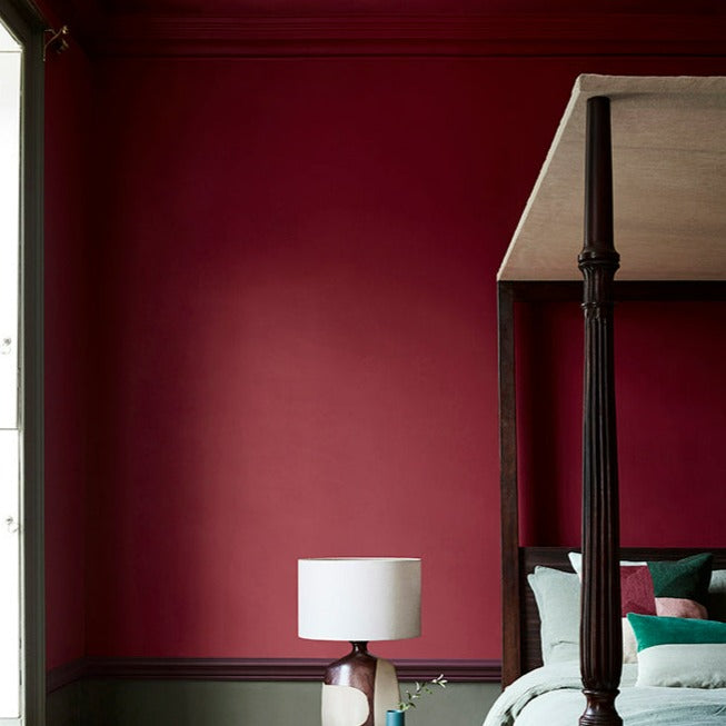 Little Greene Baked Cherry No. 14 is a deep red paint colour. Red bedroom paint colour. Buy Little Greene paint online.