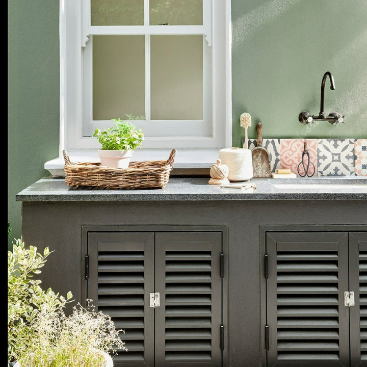 Little Greene Exterior Eggshell. Little Greene Pompeian Ash No. 293 is a dark grey-green paint colour. Order Little Greene Pompeian Ash online in Ireland. 