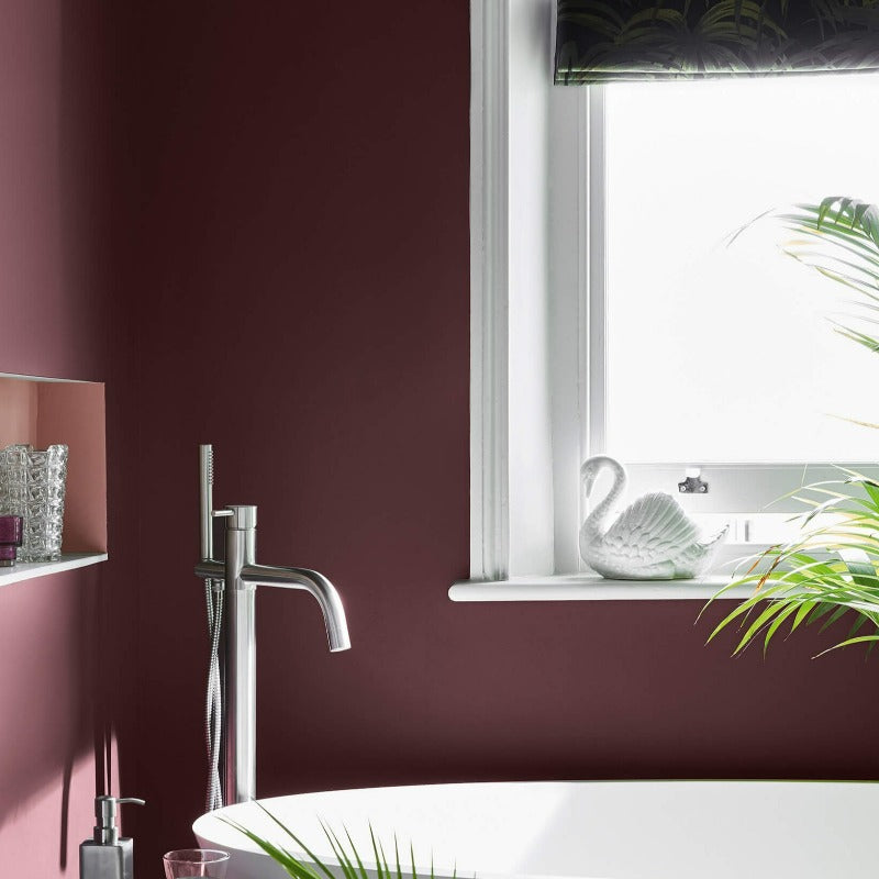 Little Greene Cordoba No. 277 is a rich red paint colour. Dark red purple bathroom paint colour. Buy Little Greene paint online.