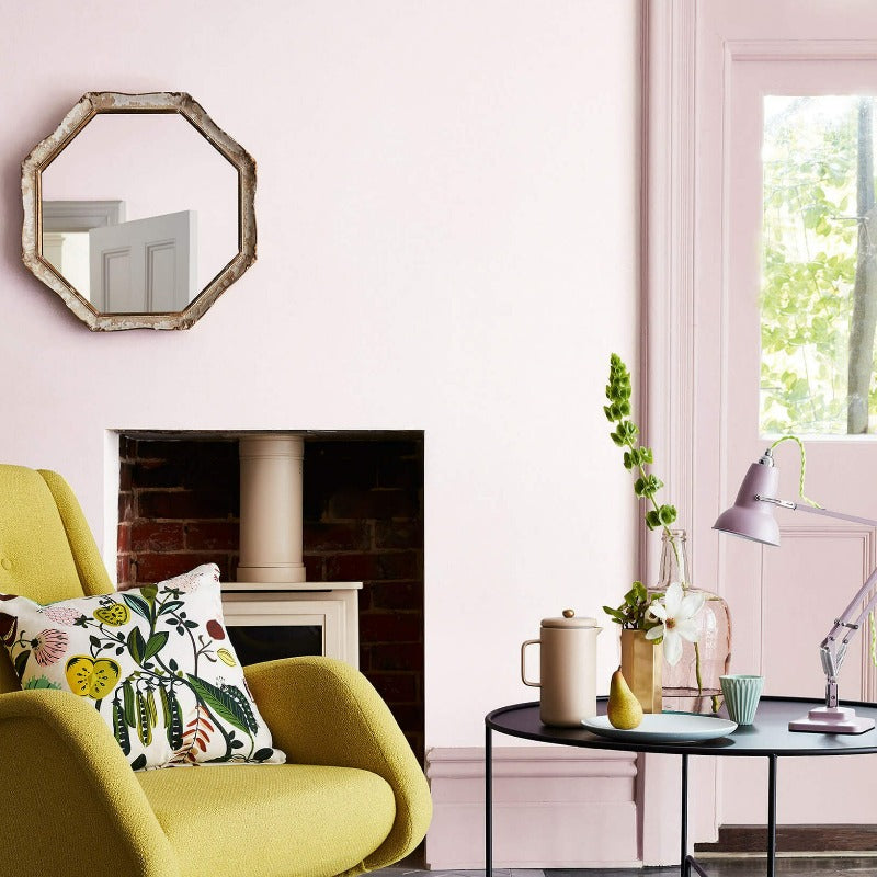 Little Greene Dorchester Pink No. 213 is a delicate pink paint colour. Pink living room paint colour. Buy Little Greene paint online.