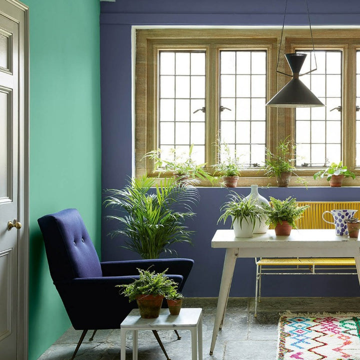 Little Greene Green Verditer No. 92 green dining room paint colour. Buy Little Greene's Green Verditer paint online.