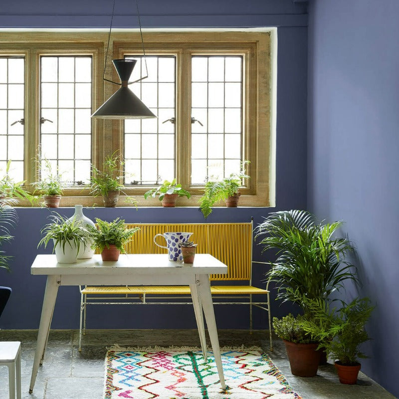 Little Greene Pale Lupin No. 278 is a beautiful blue paint colour with lavender undertones. Blue dining room paint colour. Buy Little Greene paint online.