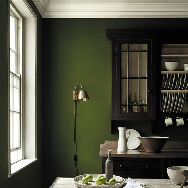 Little Greene Jewel Beetle No. 303 is a deep moss green paint colour. Jewel Beetle 303 kitchen paint colour. Buy Little Greene Jewel Beetle paint online.