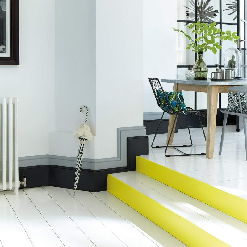 Little Greene Trumpet No. 196 is a bright yellow paint colour. Yellow stair riser paint colour. Buy Little Greene Trumpet paint online.