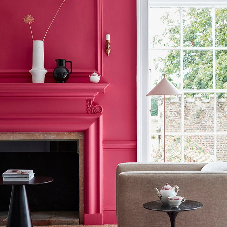 Little Greene Leather No. 191 is a hot pink paint colour. Pink living room paint colour. Buy Little Greene paint online.