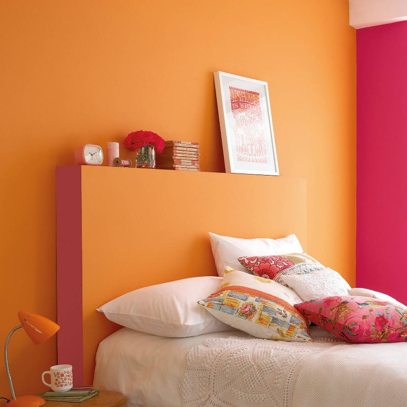 Little Greene Marigold No. 209 is a bright orange paint colour. Orange bedroom paint colour. Buy Little Greene Marigold paint online.