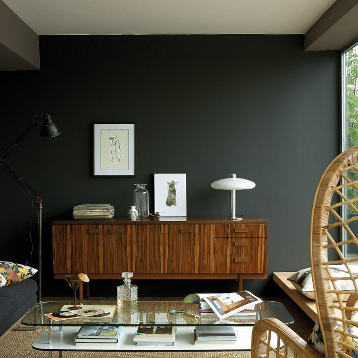 Little Greene Obsidian Green No. 216 is a dark green paint colour. Dark green living room paint colour. Buy Little Greene paint online.