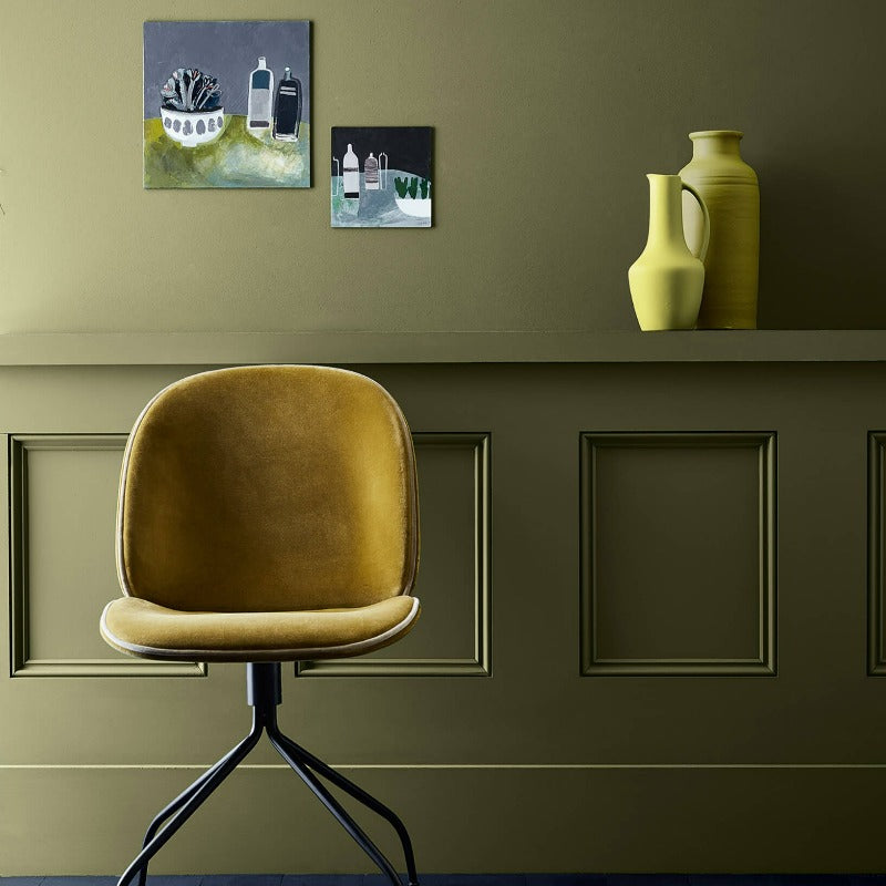 Little Greene Olive Colour No. 72 is a deep green paint colour. Olive Colour living room paint colour. Buy Little Greene Olive Colour paint online.