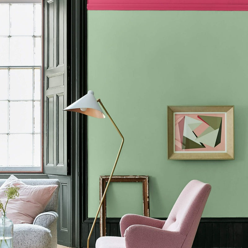 Little Greene Pea Green No. 91 is fresh and playful green paint colour with a restful tone. Buy Little Greene Pea Green 91 living room paint online.