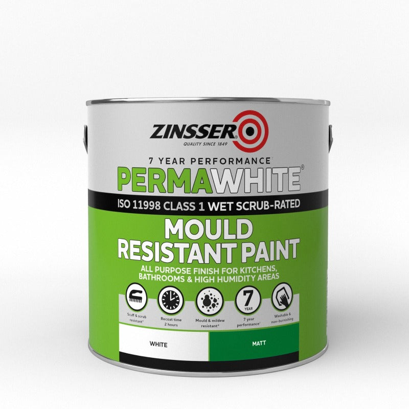 2.5 Litre Zinsser Perma-White Mould Resistant Paint - Matt White