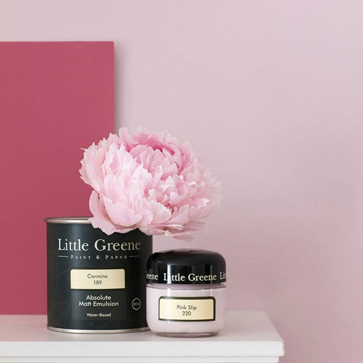 Little Greene Pink Slip No. 220 is a delicate neutral pink paint colour. This pale shade of pink is a delicate tone with a warm feel. Buy Little Greene paint online.