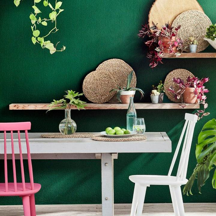 Little Greene Puck No. 298 is a dark green paint colour. This deep green works great in both dark and light spaces. Buy Little Greene Puck 298 exterior paint online.