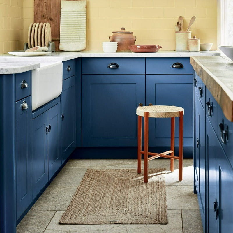 Little Greene Woad No. 251 is a charming muted indigo blue paint colour. Navy blue kitchen cabinet paint colour. Buy Little Greene paint online.
