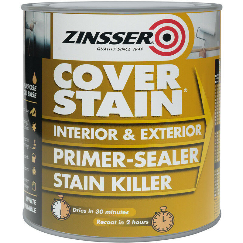 2.5L Litre Zinsser Cover Stain - Primer, Sealer & Stain Killer. All purpose primer, sealer and stain blocker.