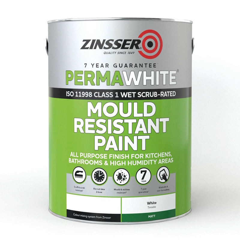 5 Litre Zinsser Perma-White Mould Resistant Paint - Matt White