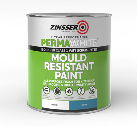 Zinsser Perma-White Mould Resistant Paint - Satin White 1 Litre. Buy Zinsser paint online.