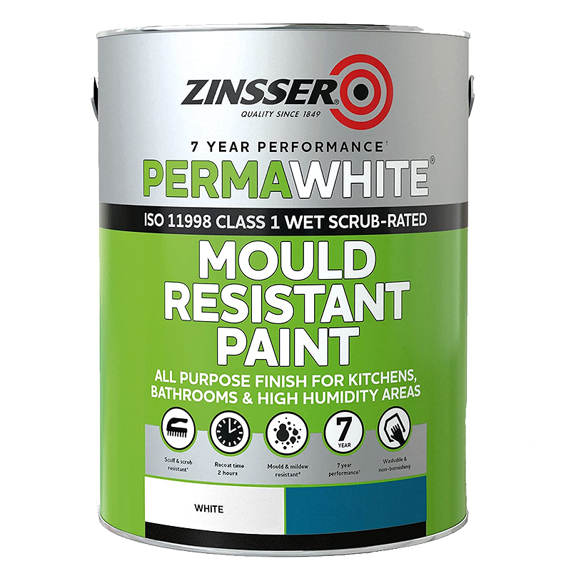 Zinsser Perma-White Mould Resistant Paint - Satin White 5 Litre. Buy Zinsser paint online.