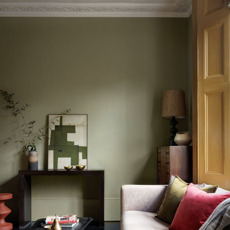 Olive Tree by Dulux Heritage. Green living room paint colour from Paint Online.