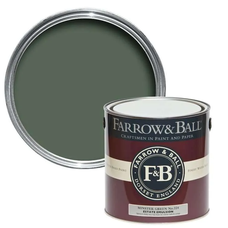 Minster Green No. 224 Farrow & Ball 2.5L Estate Emulsion. Buy Farrow & Ball paint online. 