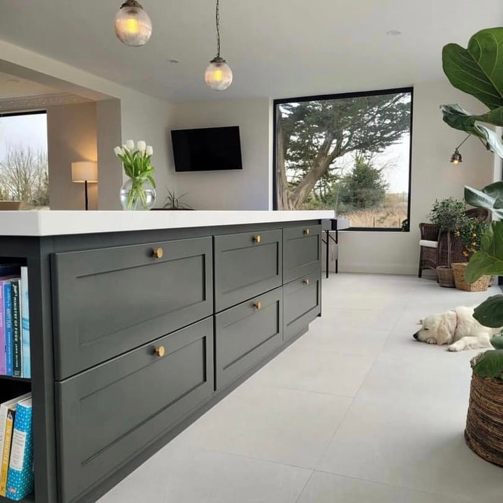 Four Arches by Colourtrend Paints. Dark green kitchen island paint colour. Buy Colourtrend paint online.