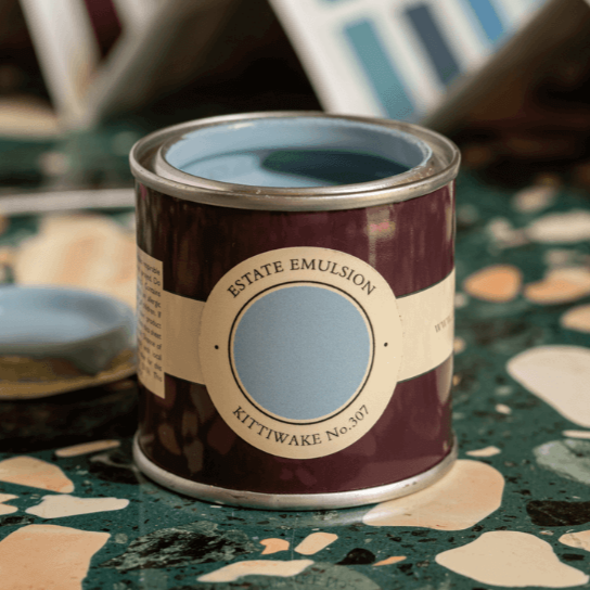 Kittiwake No. 307 from Farrow & Ball is a is a new clean, cool, blue paint colour. Kittiwake 100ml sample tester pot.