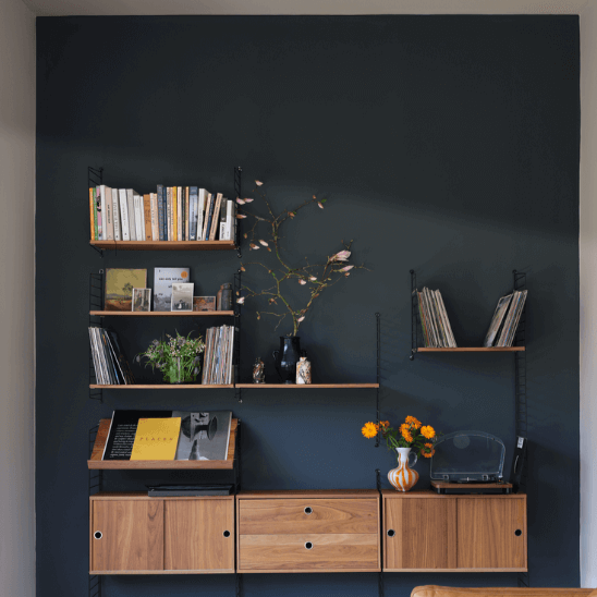 Hopper Head No. 305 from Farrow & Ball is deep grey paint colour. Dark feature wall paint colour. Buy Farrow & Ball paint online.
