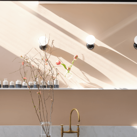 Templeton Pink No. 303 from Farrow & Ball is a lovely pink paint colour. One of Farrow & Ball's new colours. Pink Kitchen paint colour.