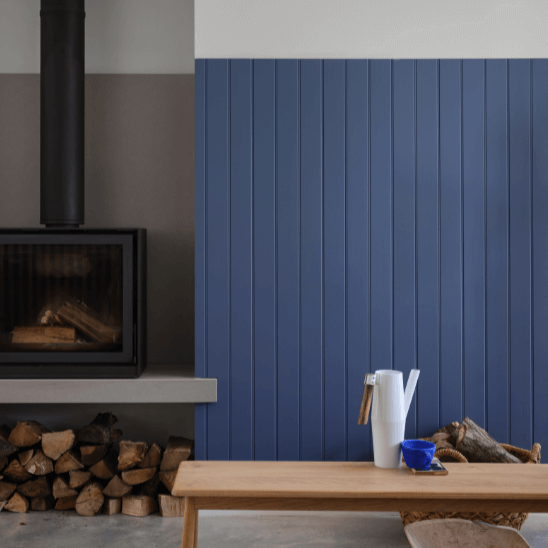 Wine Dark No. 308 from Farrow & Ball is a rich dark blue paint colour. Dark blue living room panelling paint colour. Buy Farrow & Ball Wine Dark paint online.