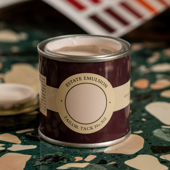 Tailor Tack No. 302 from Farrow & Ball is a delicate pink paint colour. Tailor Tack 100ml sample pot tester. Buy Farrow & Ball paint online.