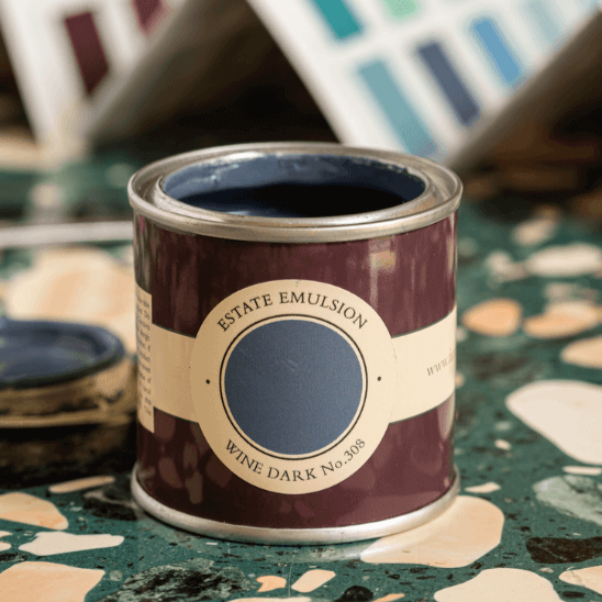 Wine Dark No. 308 from Farrow & Ball is a rich dark blue paint colour. Buy Farrow & Ball Wine Dark 100ml sample pot tester paint online.
